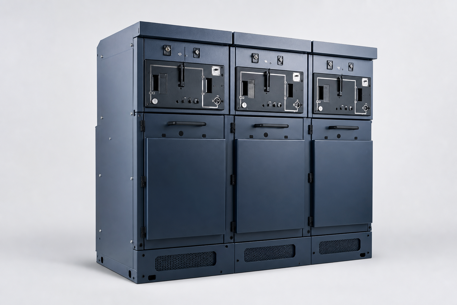 Three-bay medium-voltage ring main unit in a clean product view