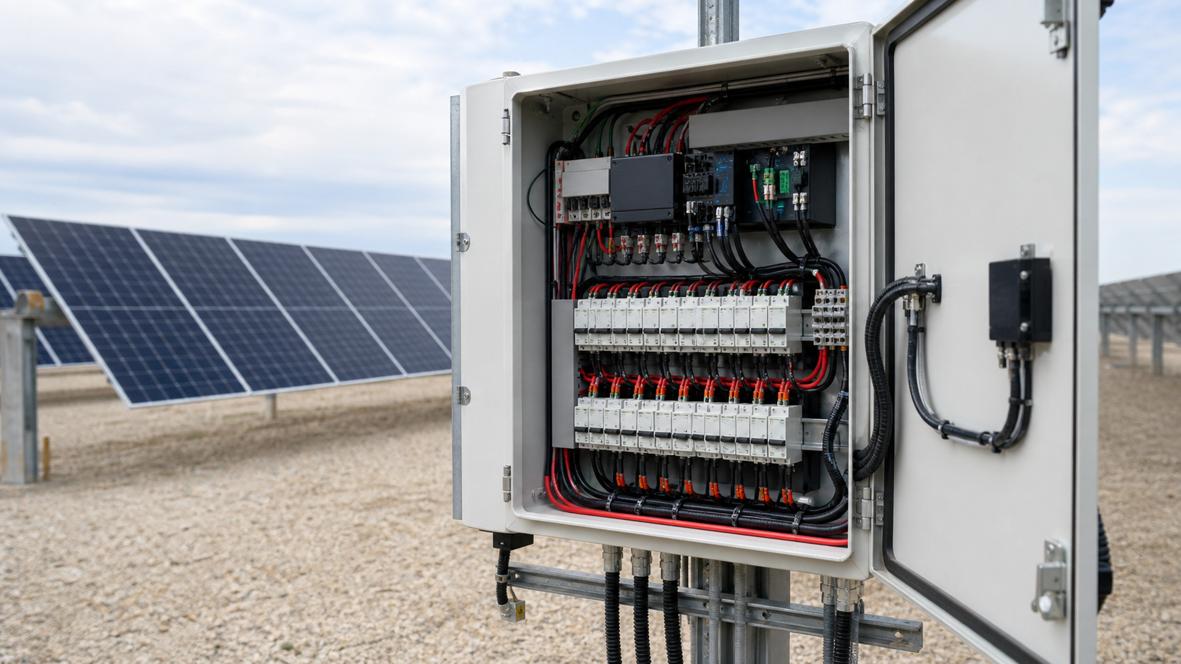Unbranded photovoltaic engineering context for Combiner Box Retrofit with PLC Communication