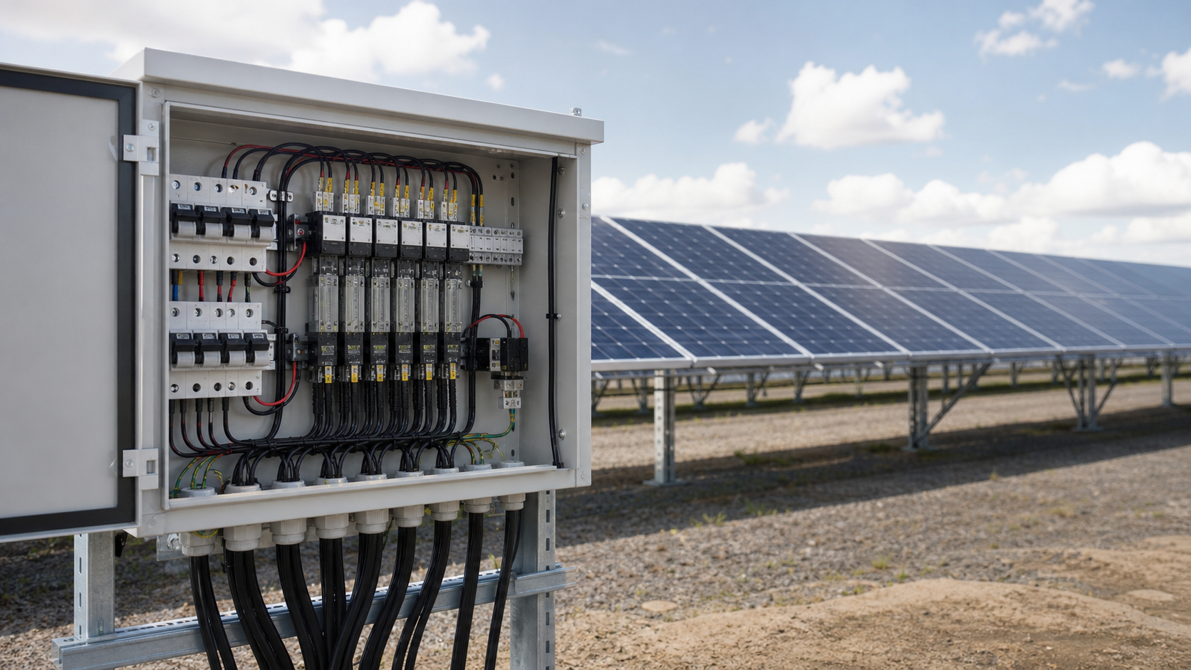 Unbranded photovoltaic engineering context for Smart PV Combiner Box Monitoring and DC Protection