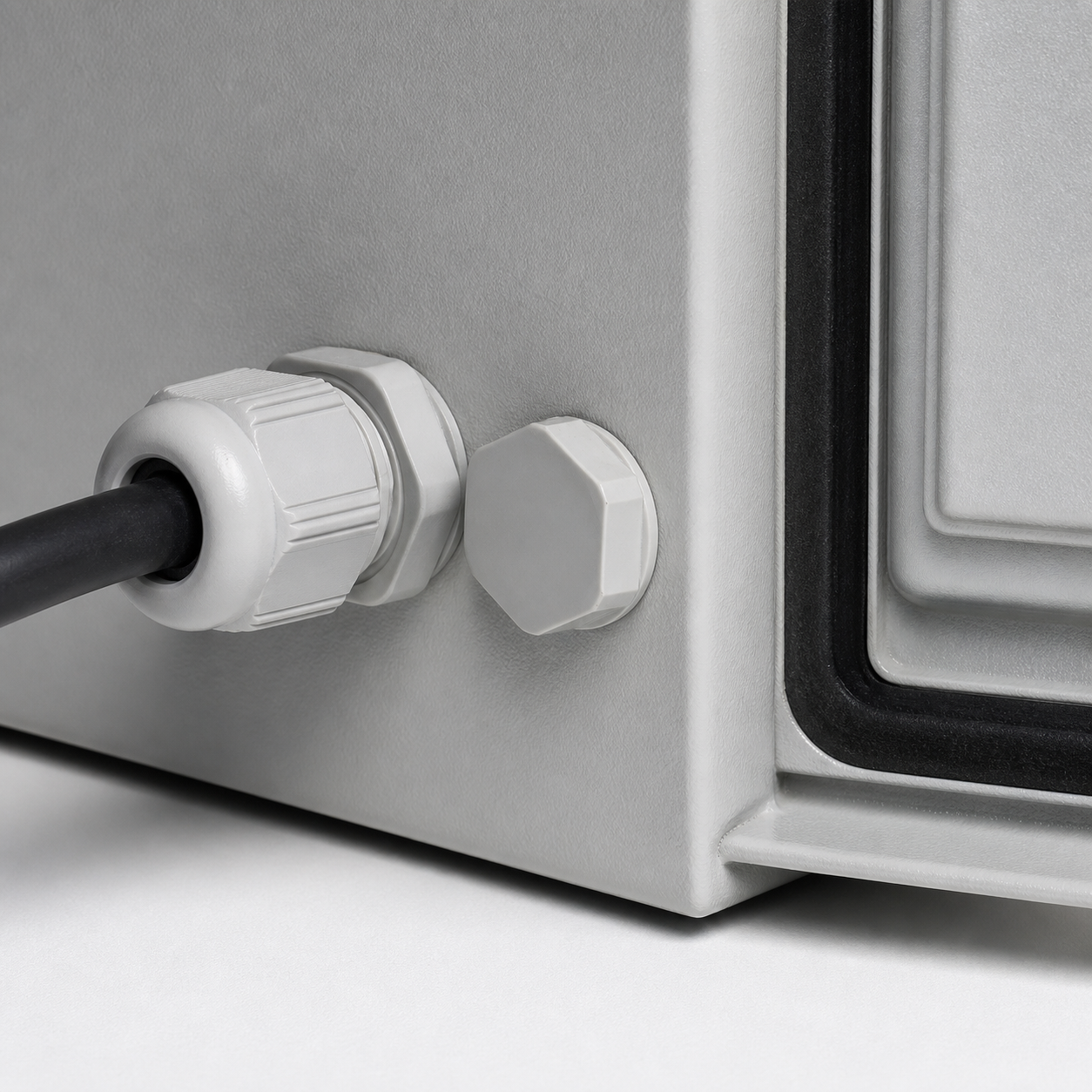 Cable gland and door-gasket installation detail
