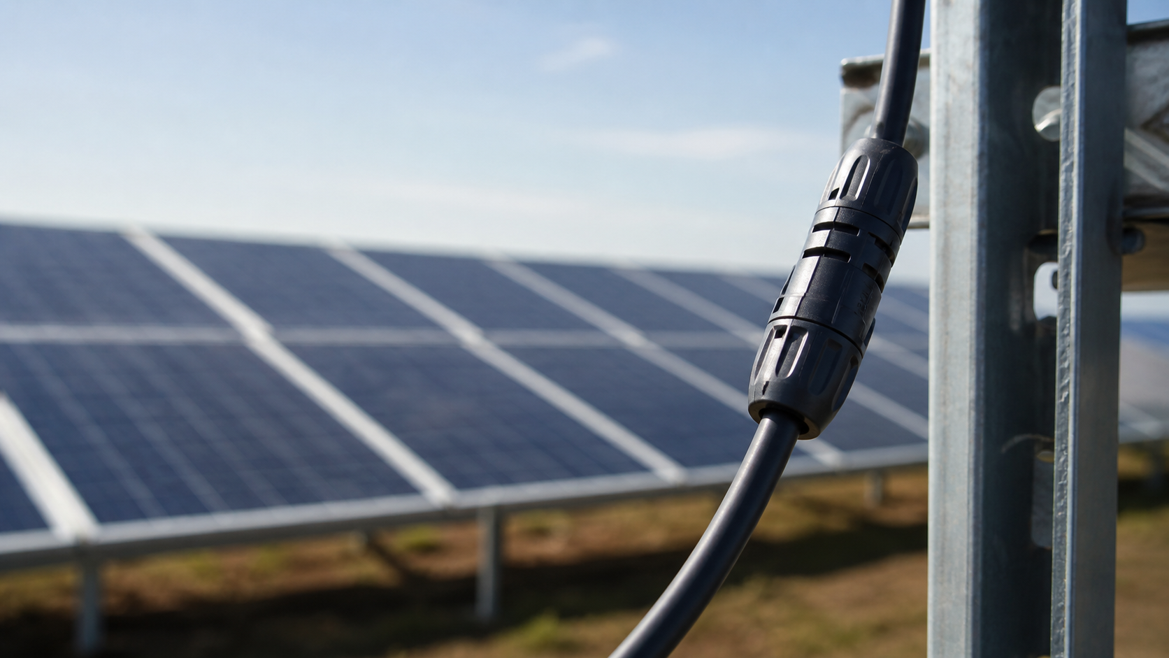 Matched photovoltaic DC connectors installed on a solar array cable run