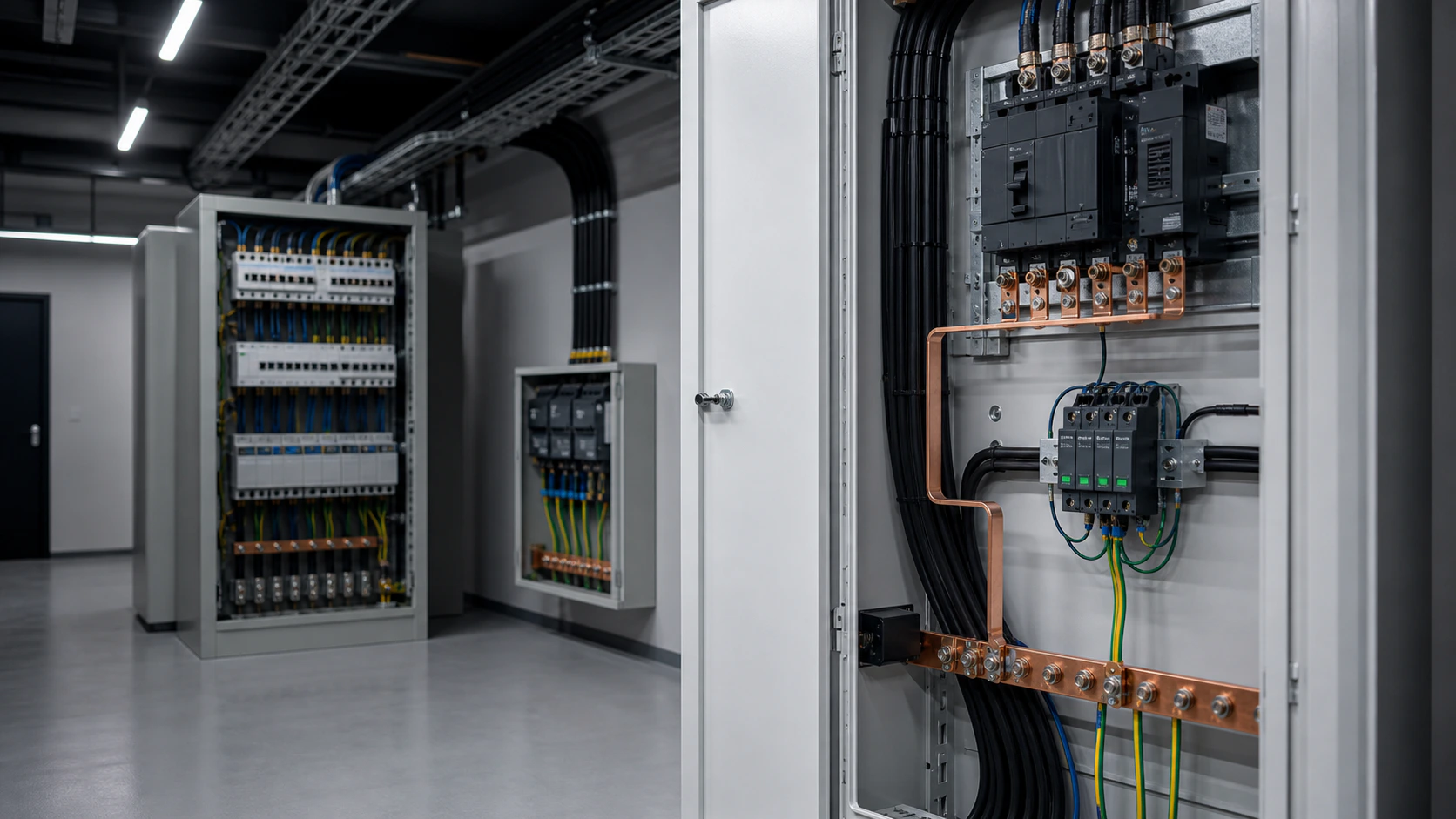 Coordinated low-voltage protection panels in an industrial electrical room