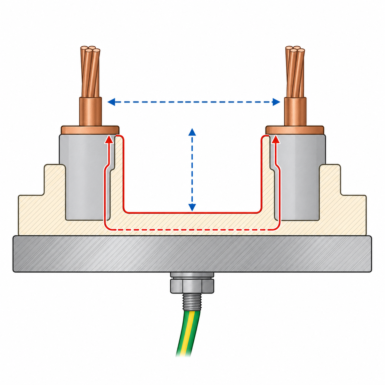Clearance and creepage distance cross-section diagram