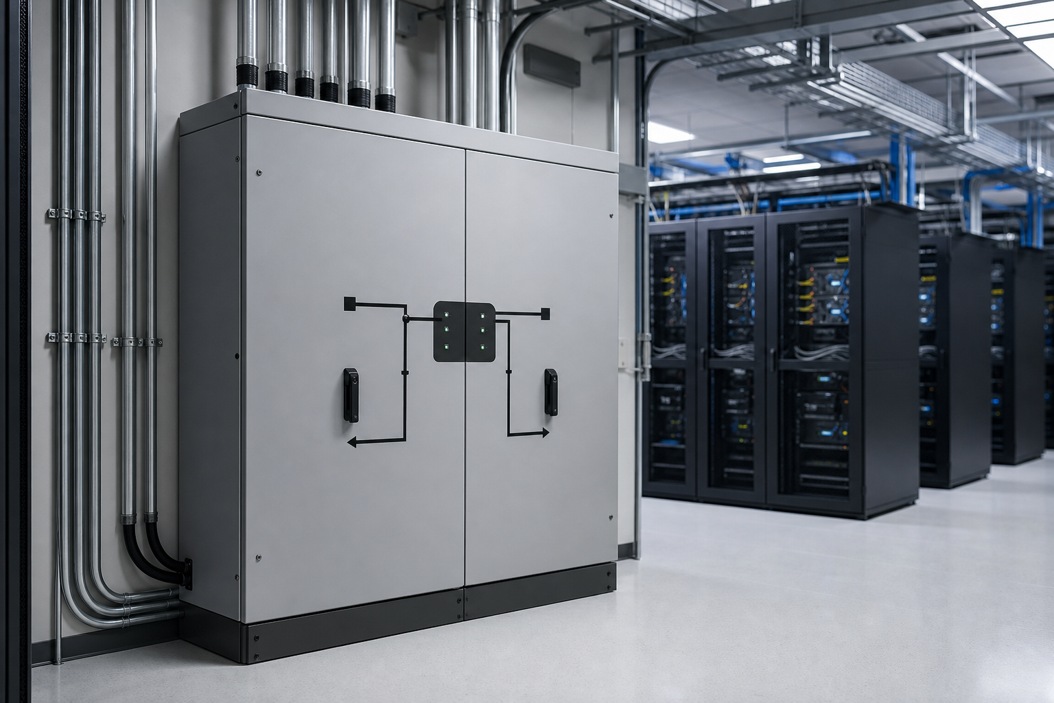 Static transfer switch cabinet in a critical-power room