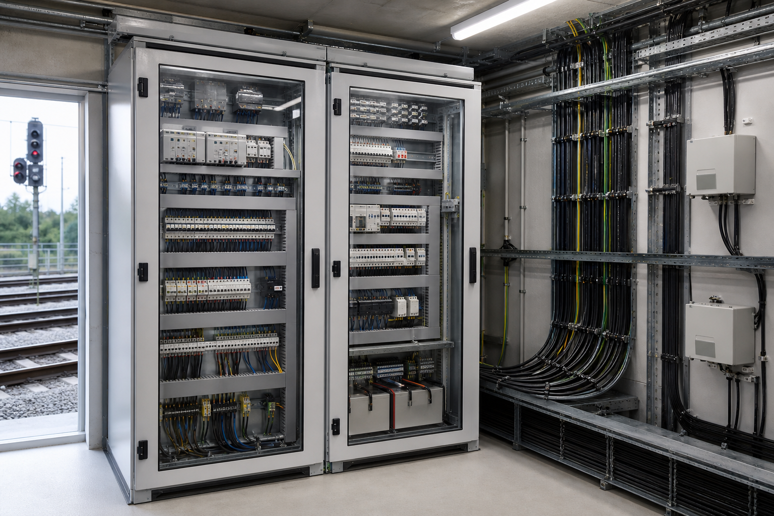 Dual-source power cabinets in a signalling equipment room