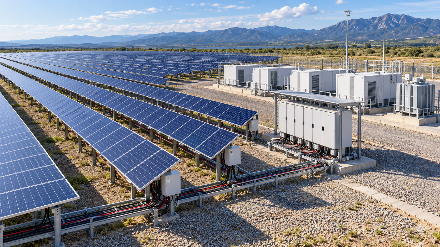 Unbranded photovoltaic array and electrical collection equipment leading to a power-conversion interface