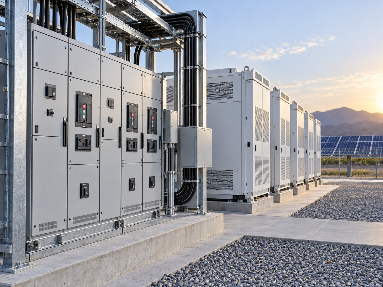 Low-voltage switchgear at a solar-plus-storage collection point