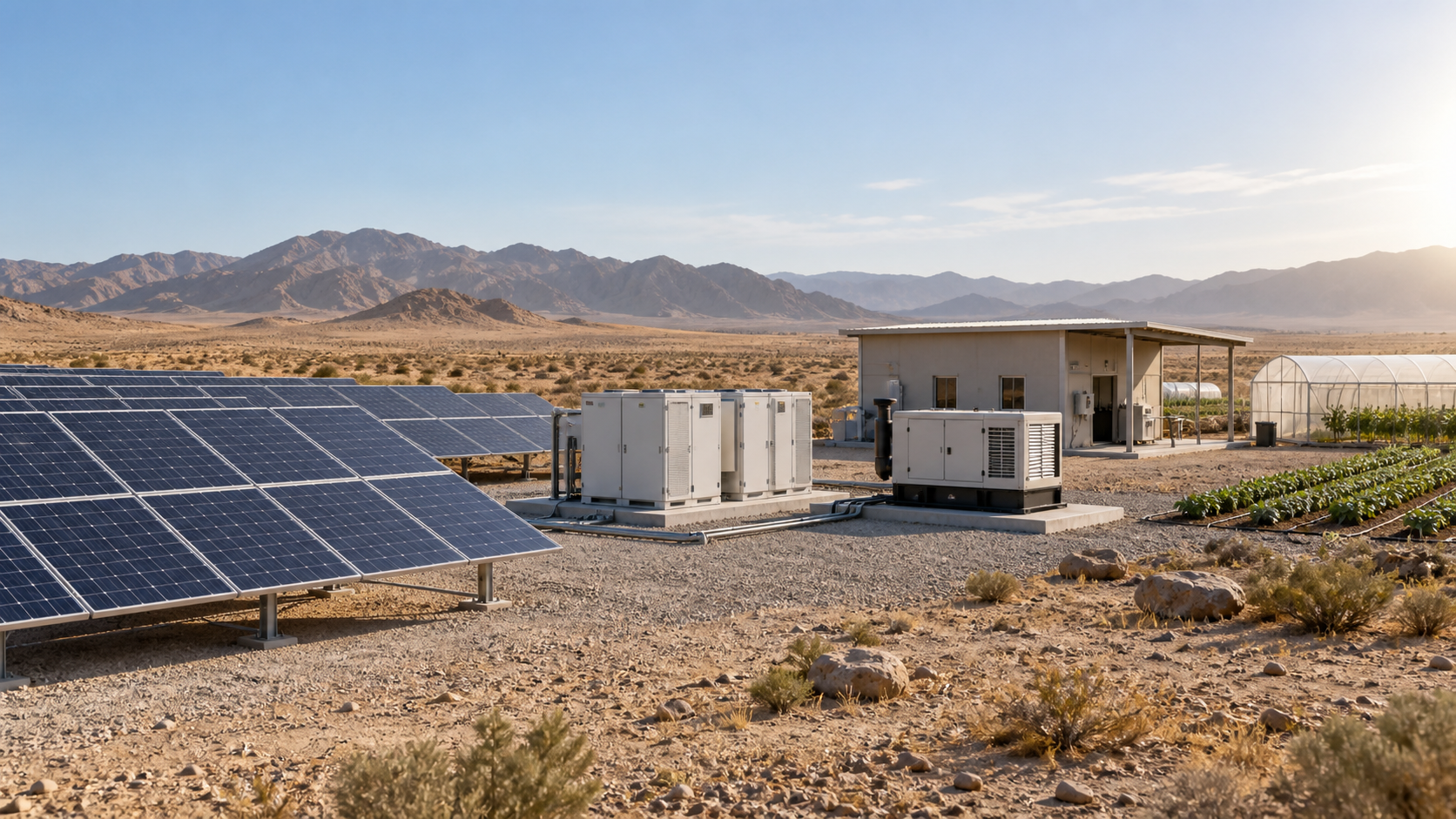 Desert research farm supplied by a solar microgrid