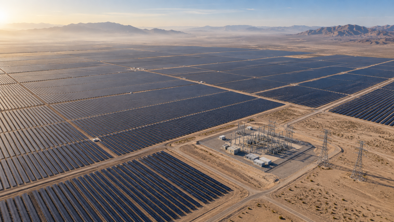 Gigawatt-class desert PV field with collection substation