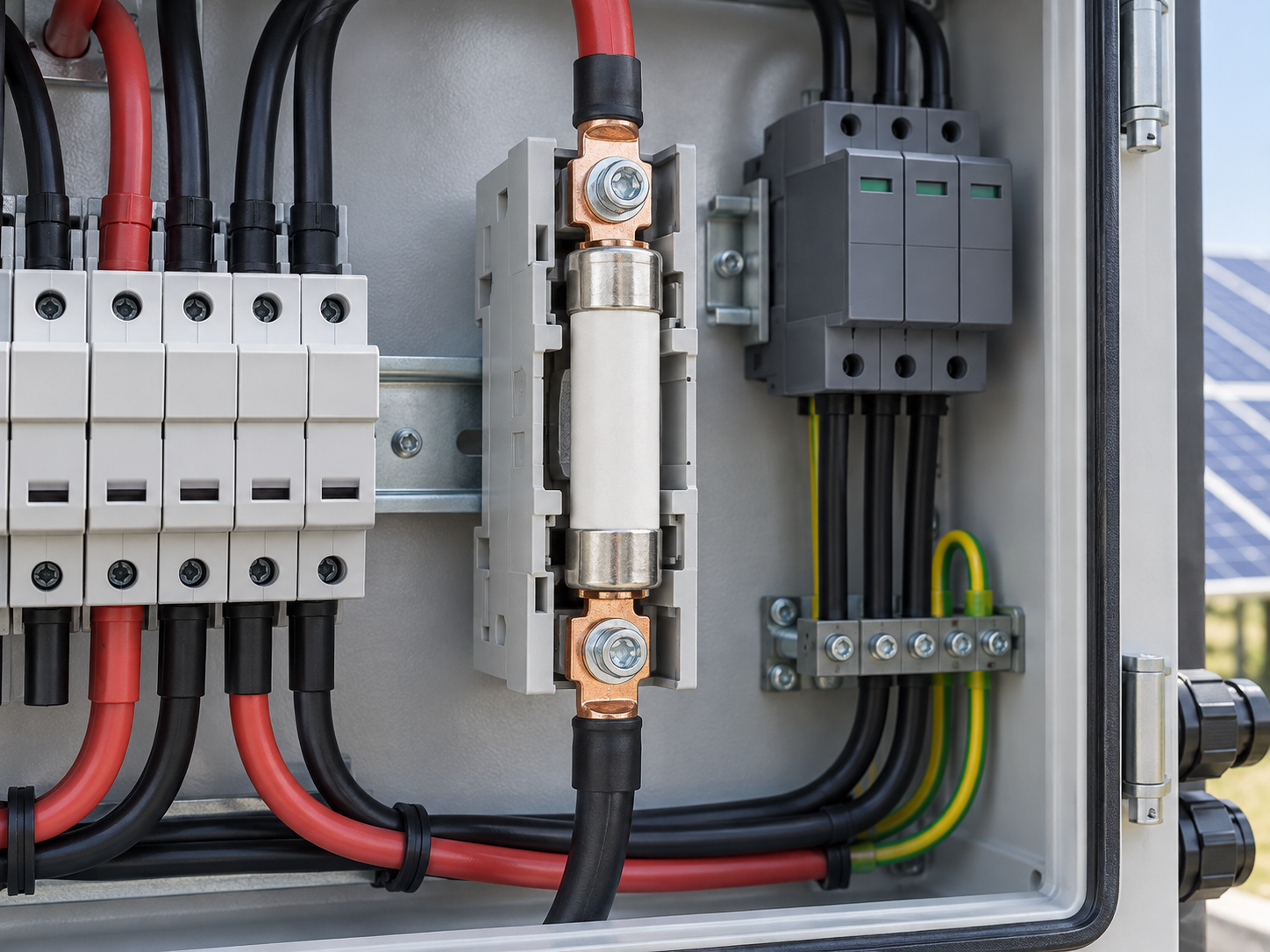 gPV fuse and holder inside a DC solar combiner enclosure