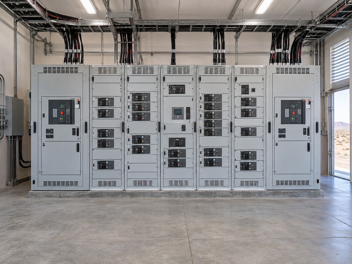 Low-voltage switchgear serving a compact solar plant collection point