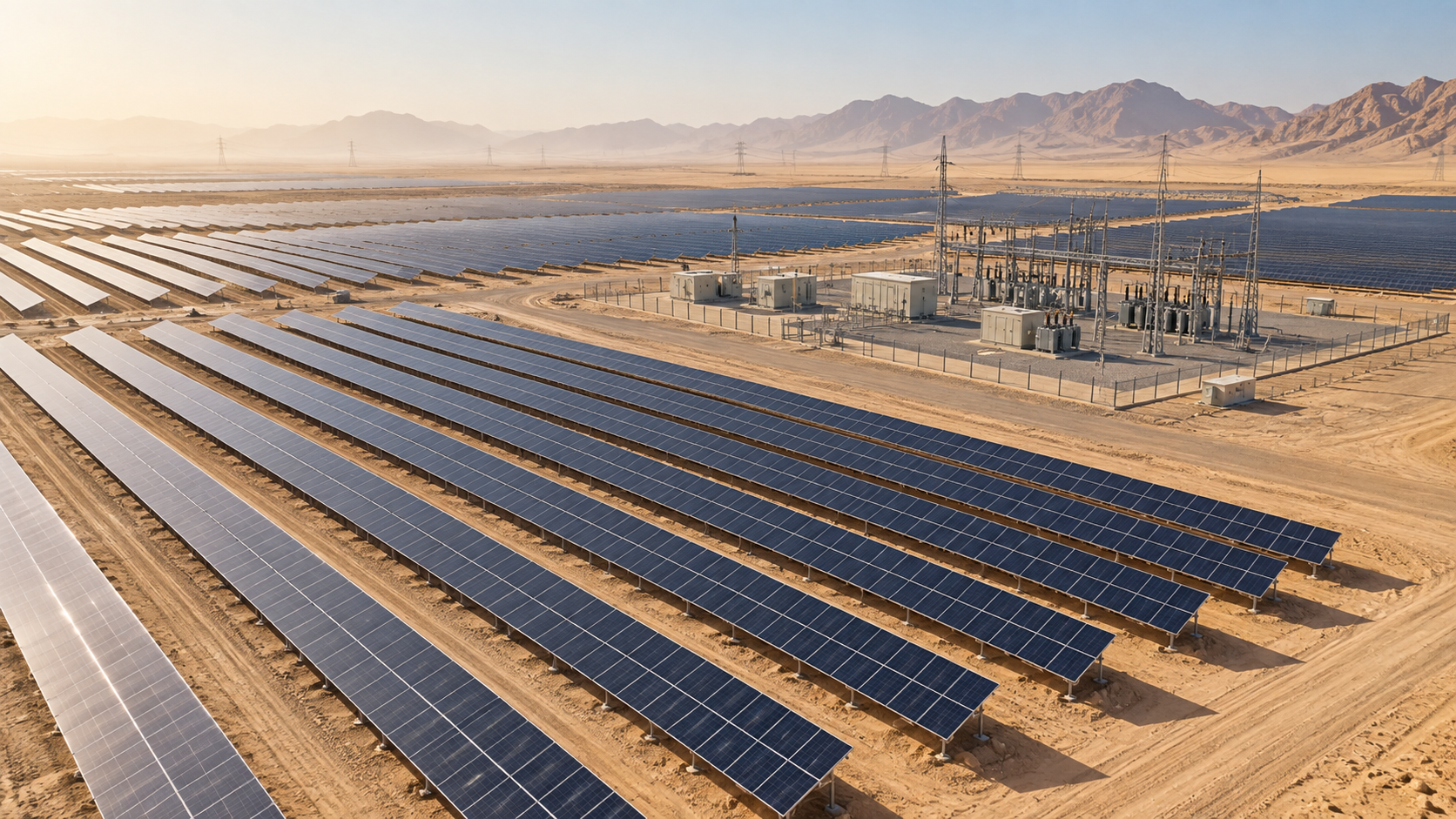 Utility-scale desert PV field and collection substation
