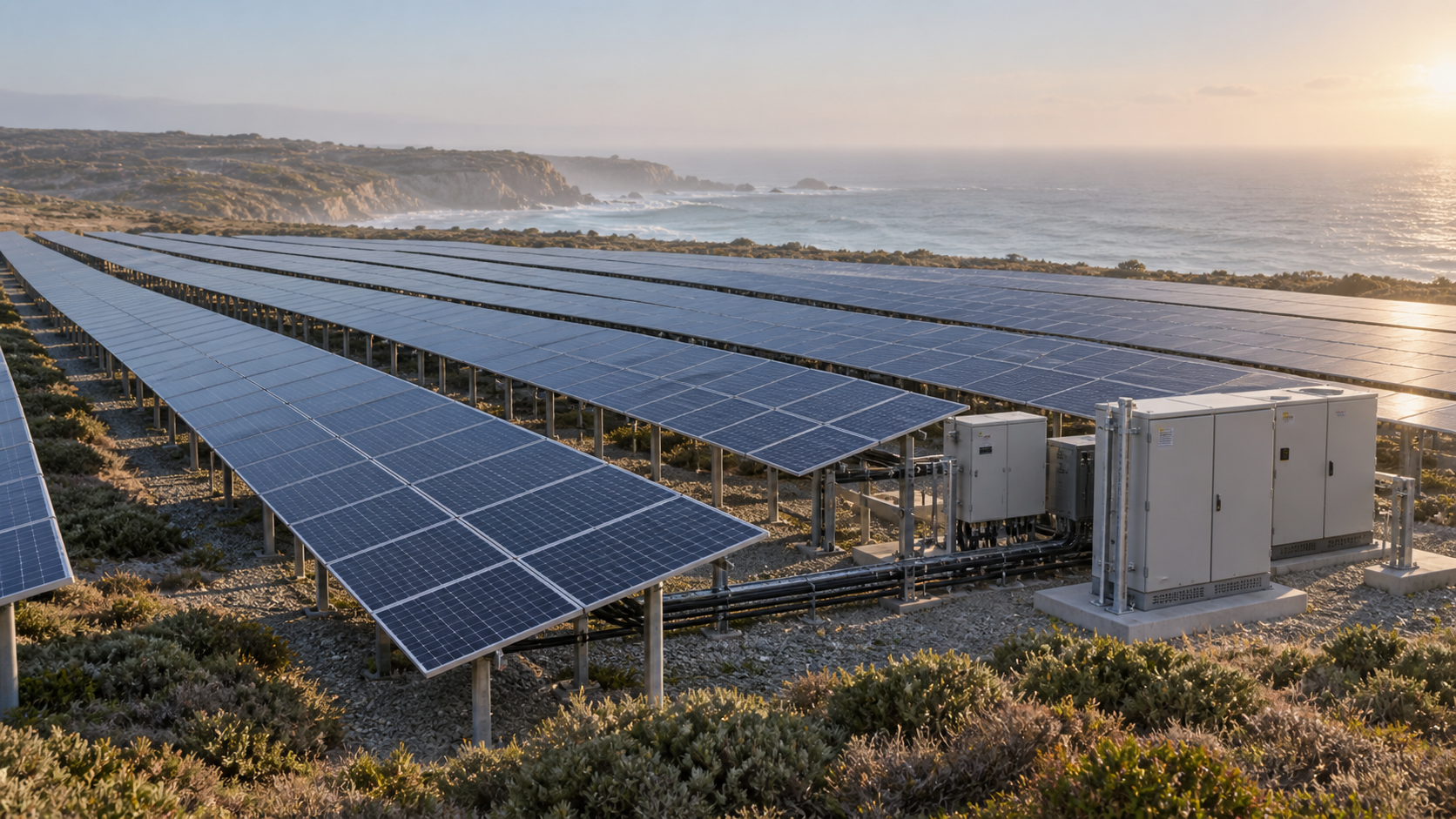 Coastal solar arrays and protected outdoor electrical infrastructure