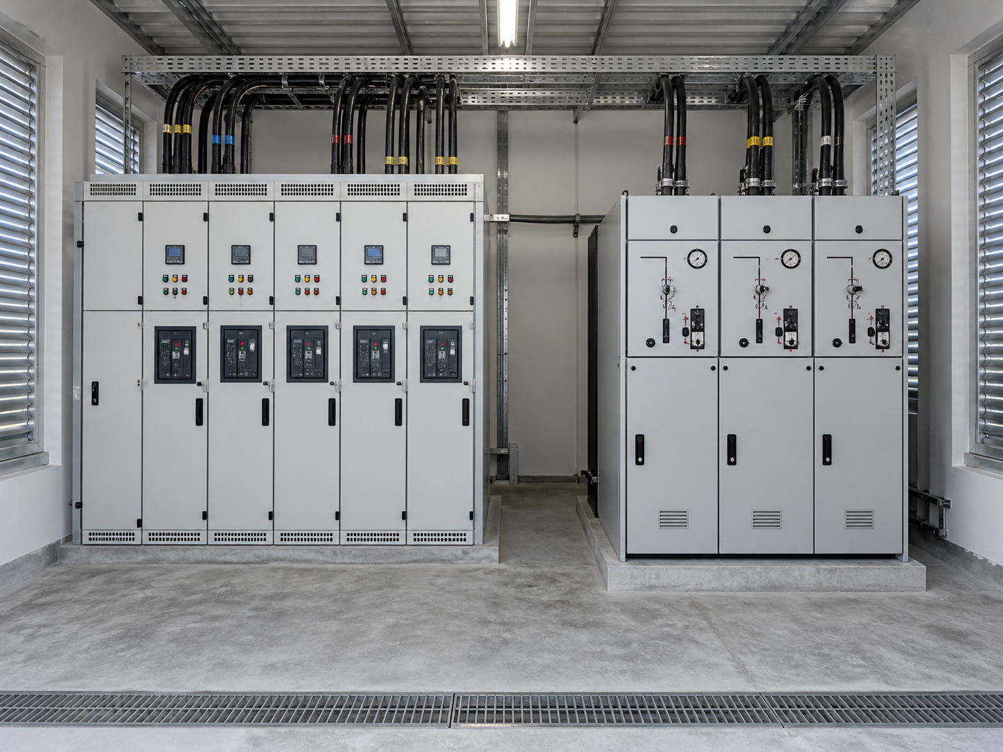 Low-voltage switchgear and RMU equipment in a controlled plant room