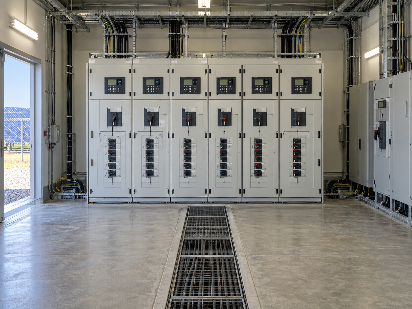 Low-voltage feeder collection equipment in a solar plant substation