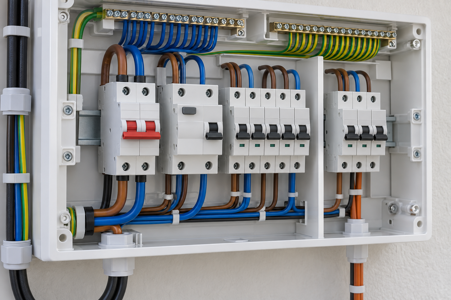 AC distribution board with residual-current and circuit protection