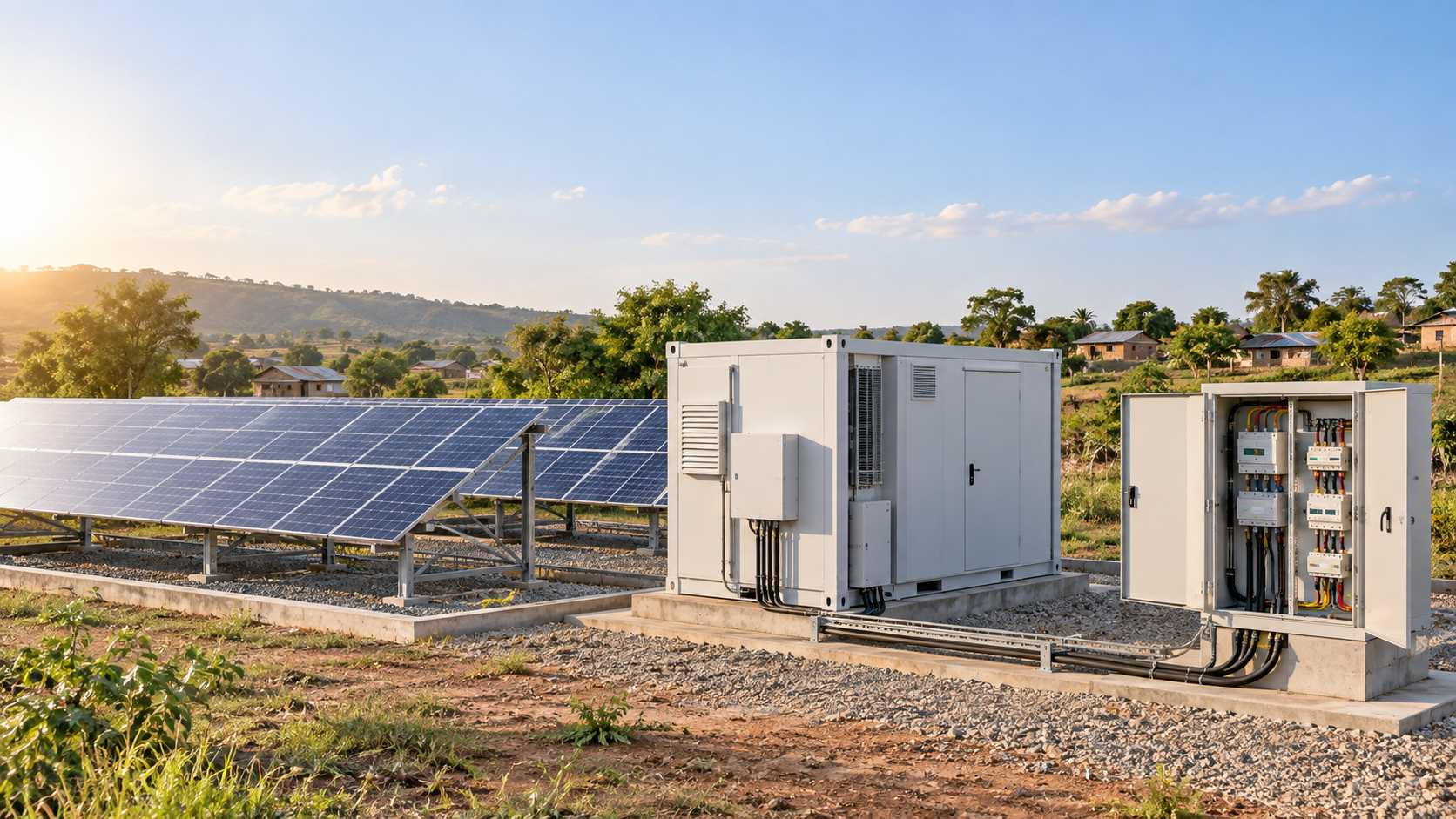 Solar microgrid equipment serving a rural community