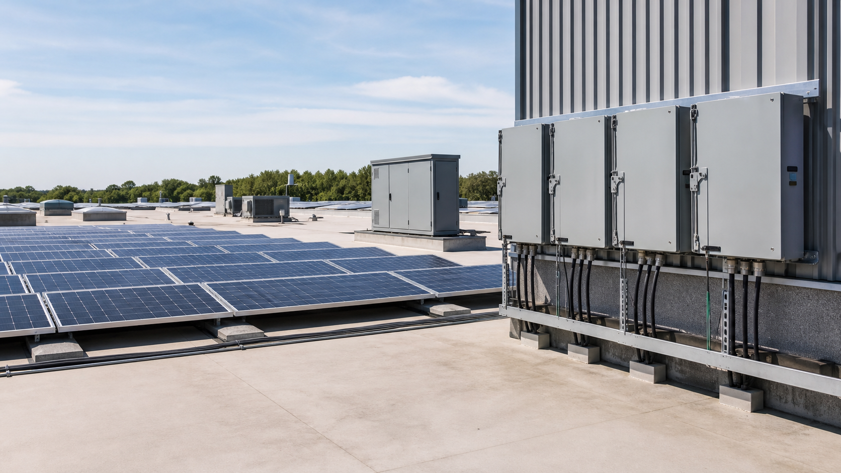 Distributed rooftop photovoltaic installation with neutral outdoor electrical enclosures