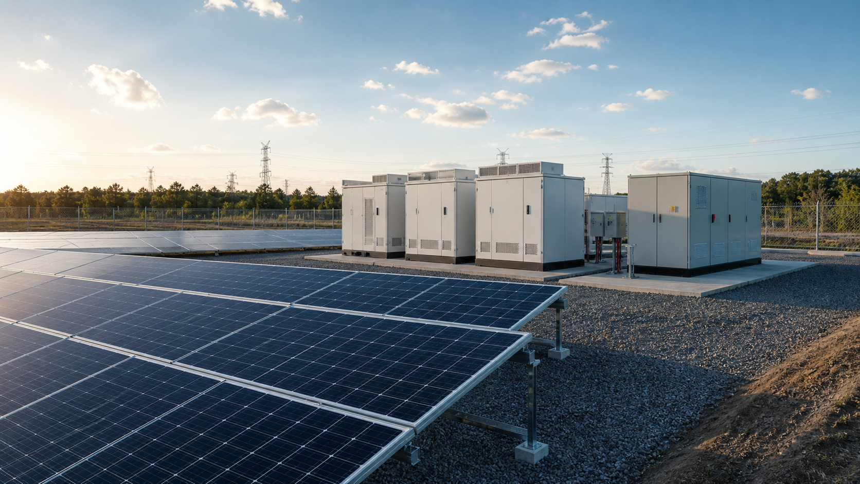 Photovoltaic array with neutral energy storage and power control cabinets