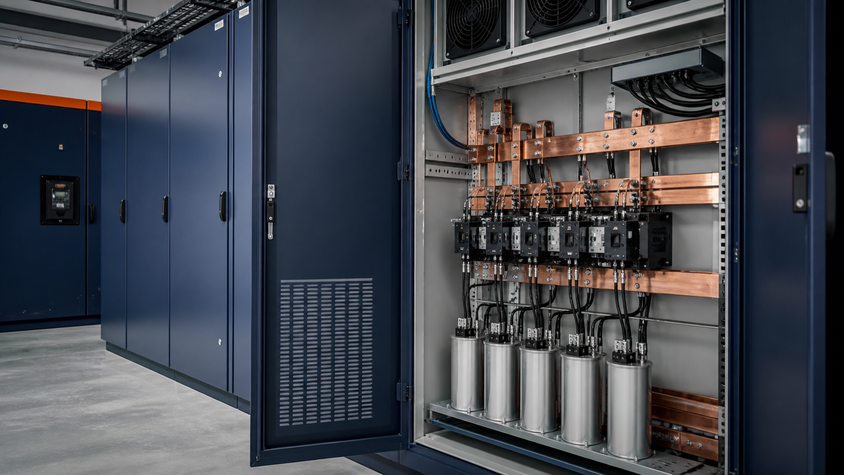 Automatic power factor correction cabinet in a commercial low-voltage switchroom