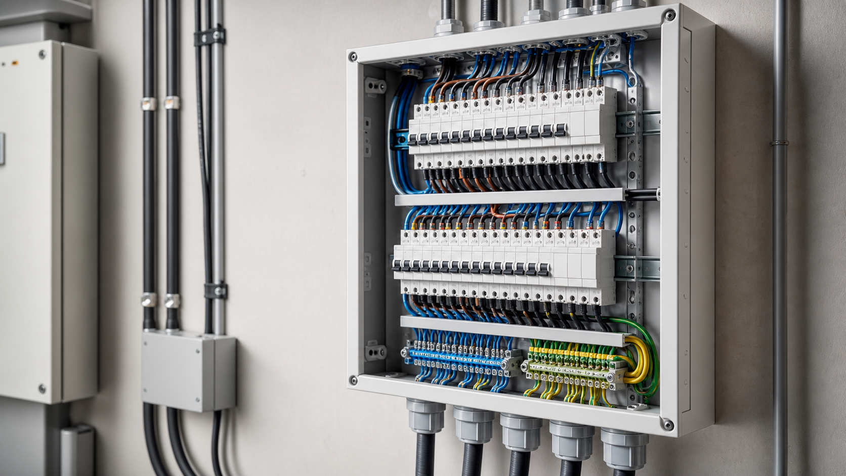 Low-voltage distribution panel with orderly circuit-breaker wiring