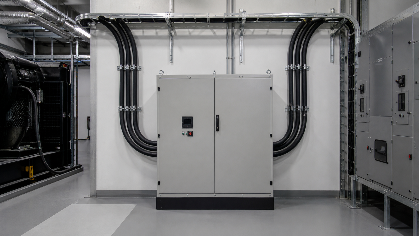 Automatic transfer switch cabinet with utility and generator supply paths