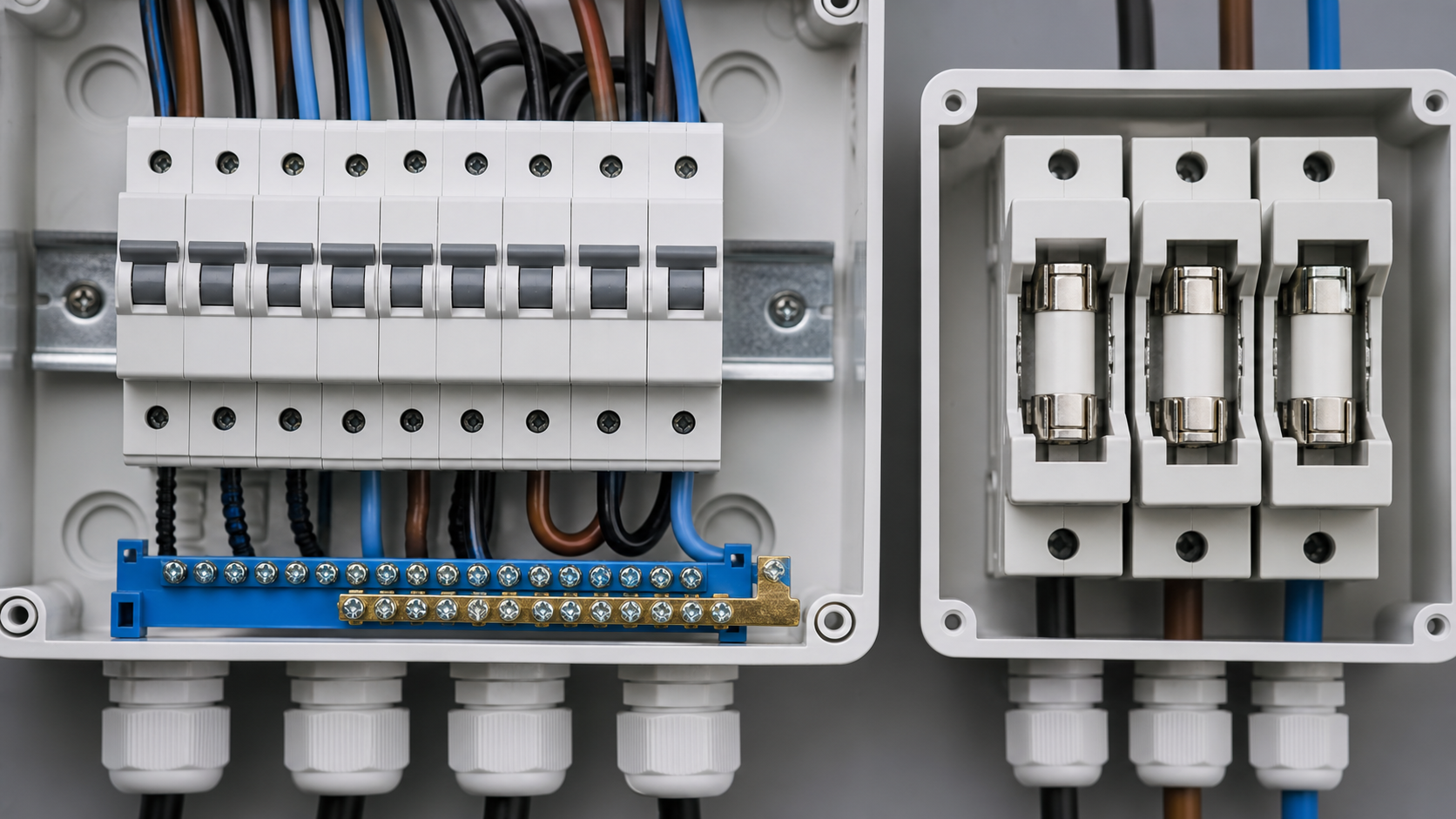 Modular breakers, neutral bar and fuse holders in a distribution equipment comparison