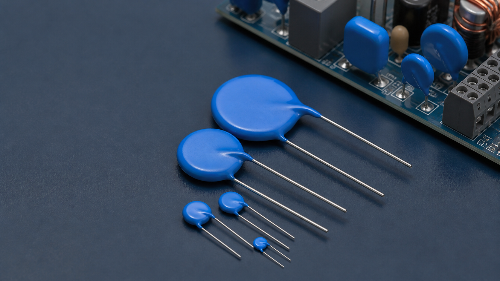 Metal-oxide varistor discs and surge-protection components in an engineering laboratory