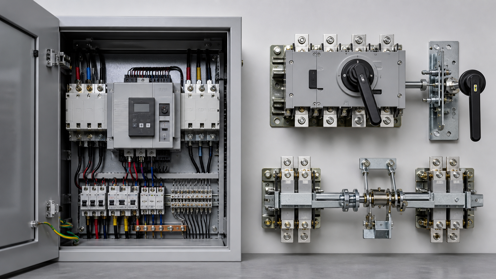 Transfer-switch mechanisms and source interlock hardware
