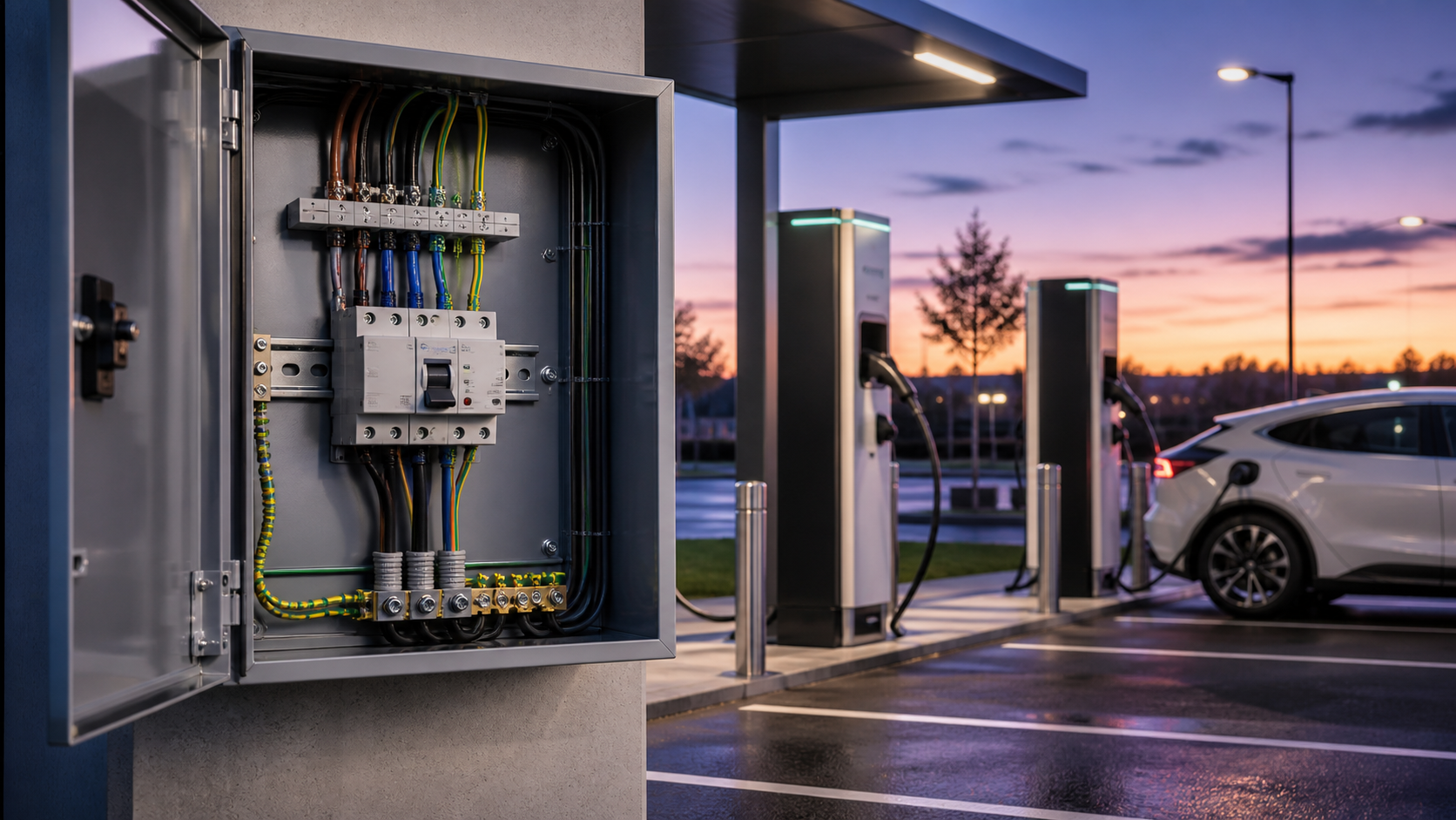 EV charging supply enclosure with residual-current protection