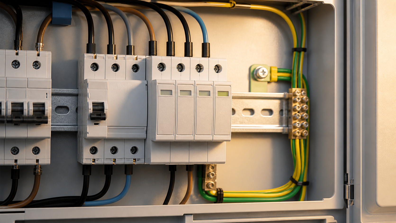 DIN-rail surge protective device in a clean low-voltage enclosure