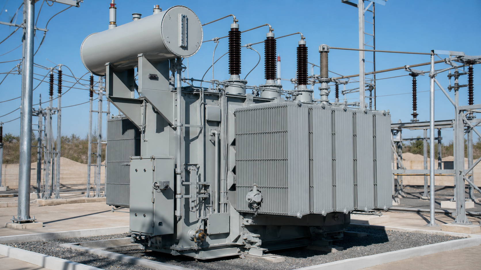 Oil-filled transformer cooling and bushing equipment in a utility setting