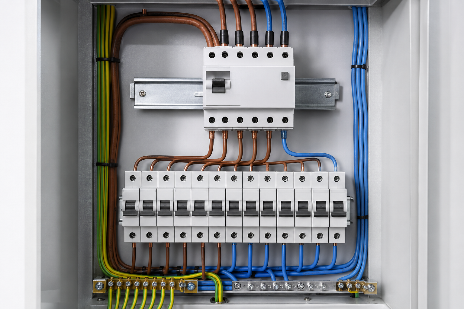 Generic two-pole residual-current circuit breaker on a DIN rail