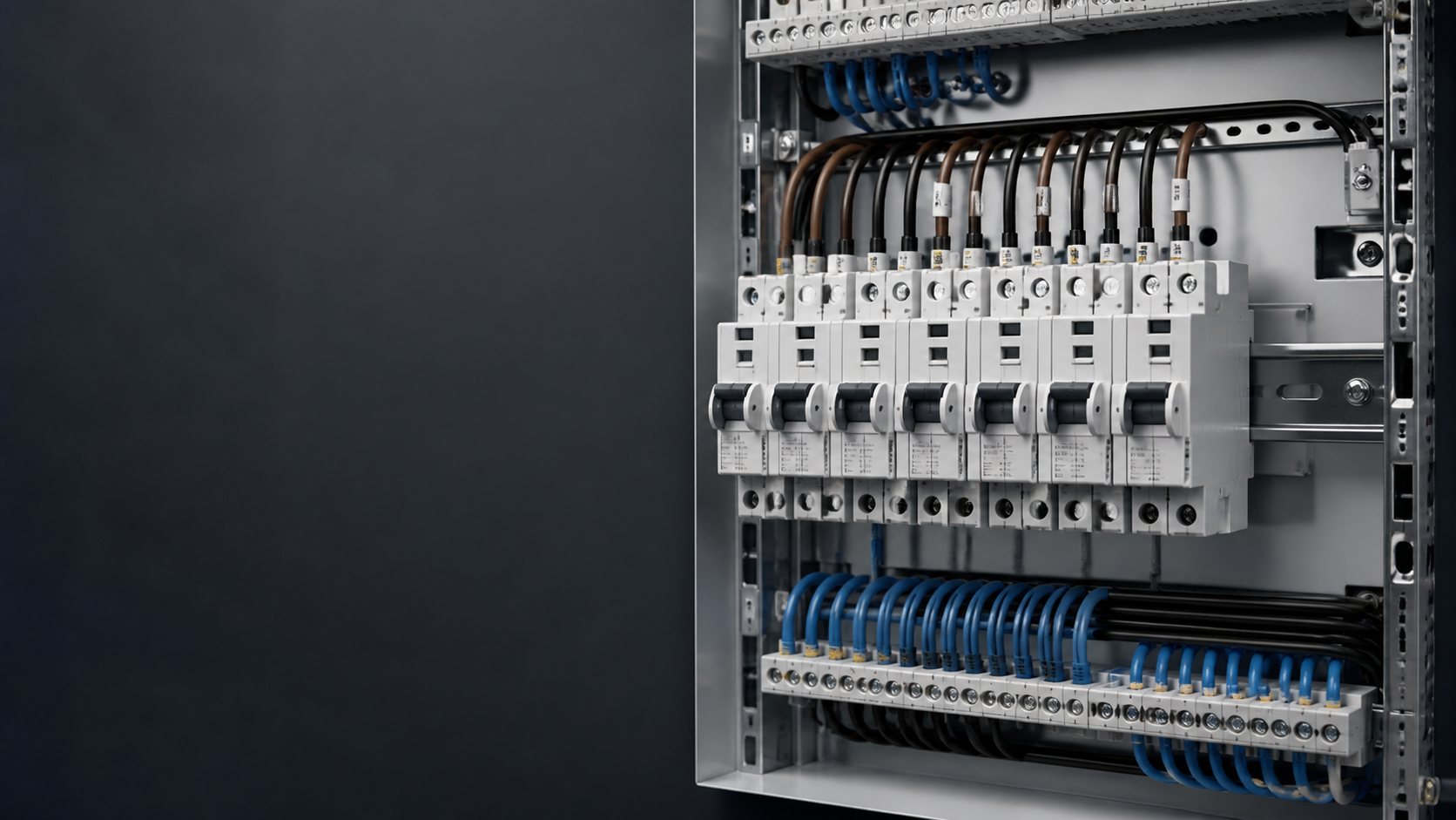 DIN-rail RCBO devices installed in a low-voltage distribution board