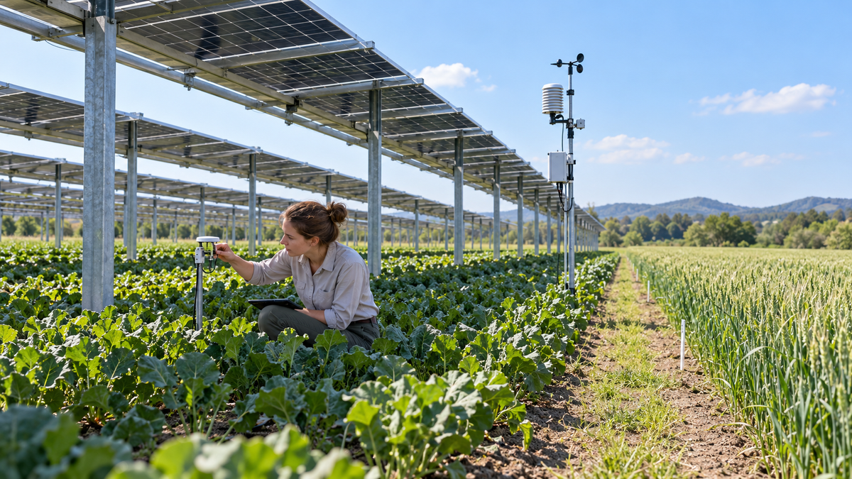 Agrivoltaic research crops with canopy-height light measurement and a separate reference strip