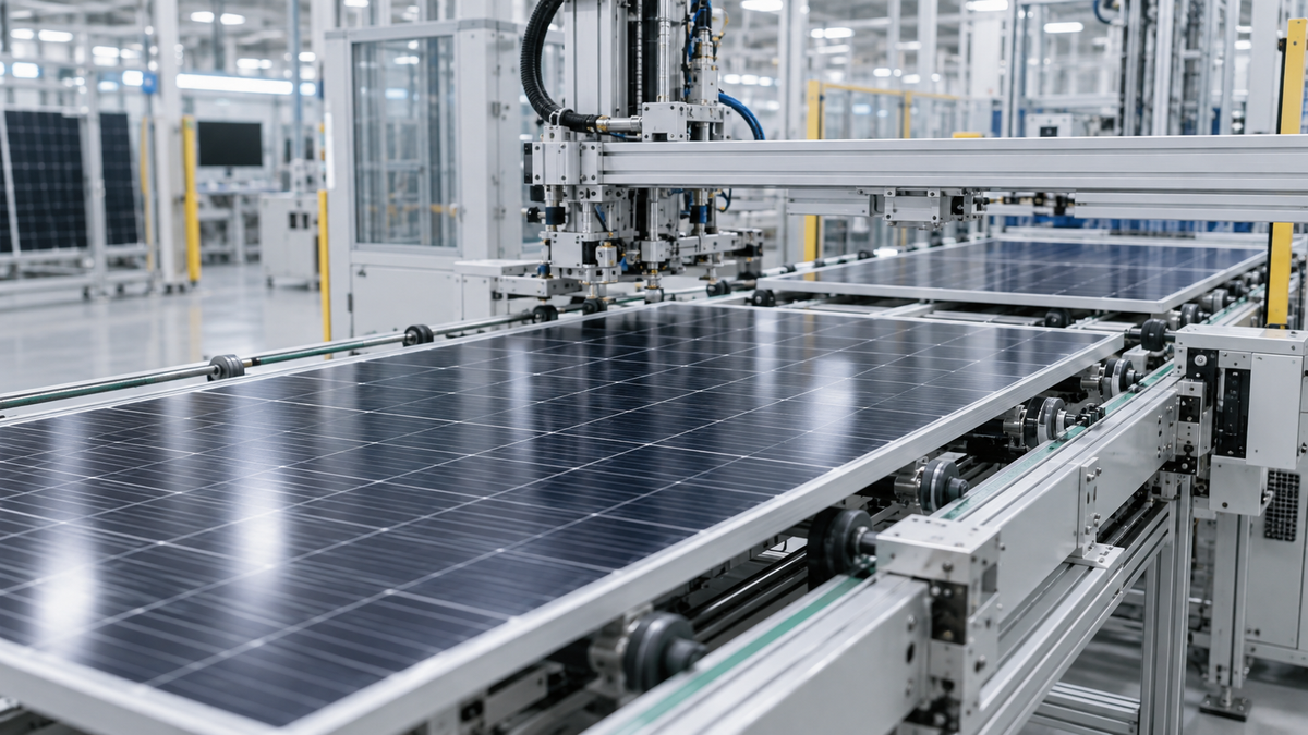 Rear-contact photovoltaic modules moving through an automated assembly line