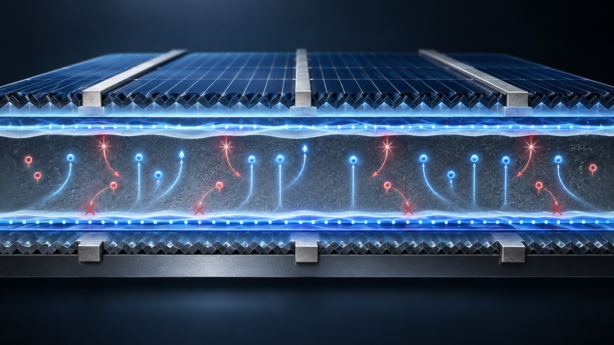 TOPCon solar-cell cross-section showing double-sided polysilicon passivation layers