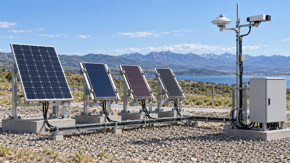 Outdoor tandem-module research racks with reference PV and irradiance measurement equipment
