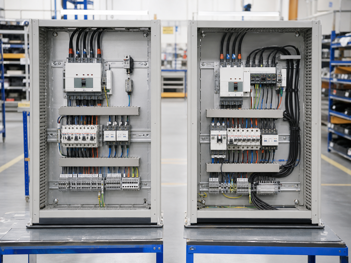 Two distribution assemblies compared during a factory quality review