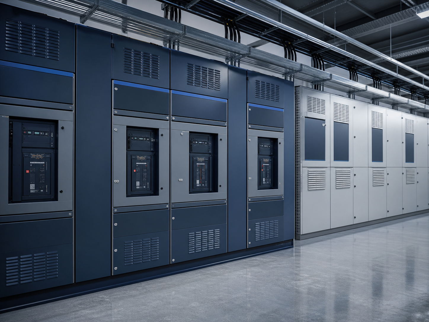 Low-voltage switchgear cabinets in a clean electrical room