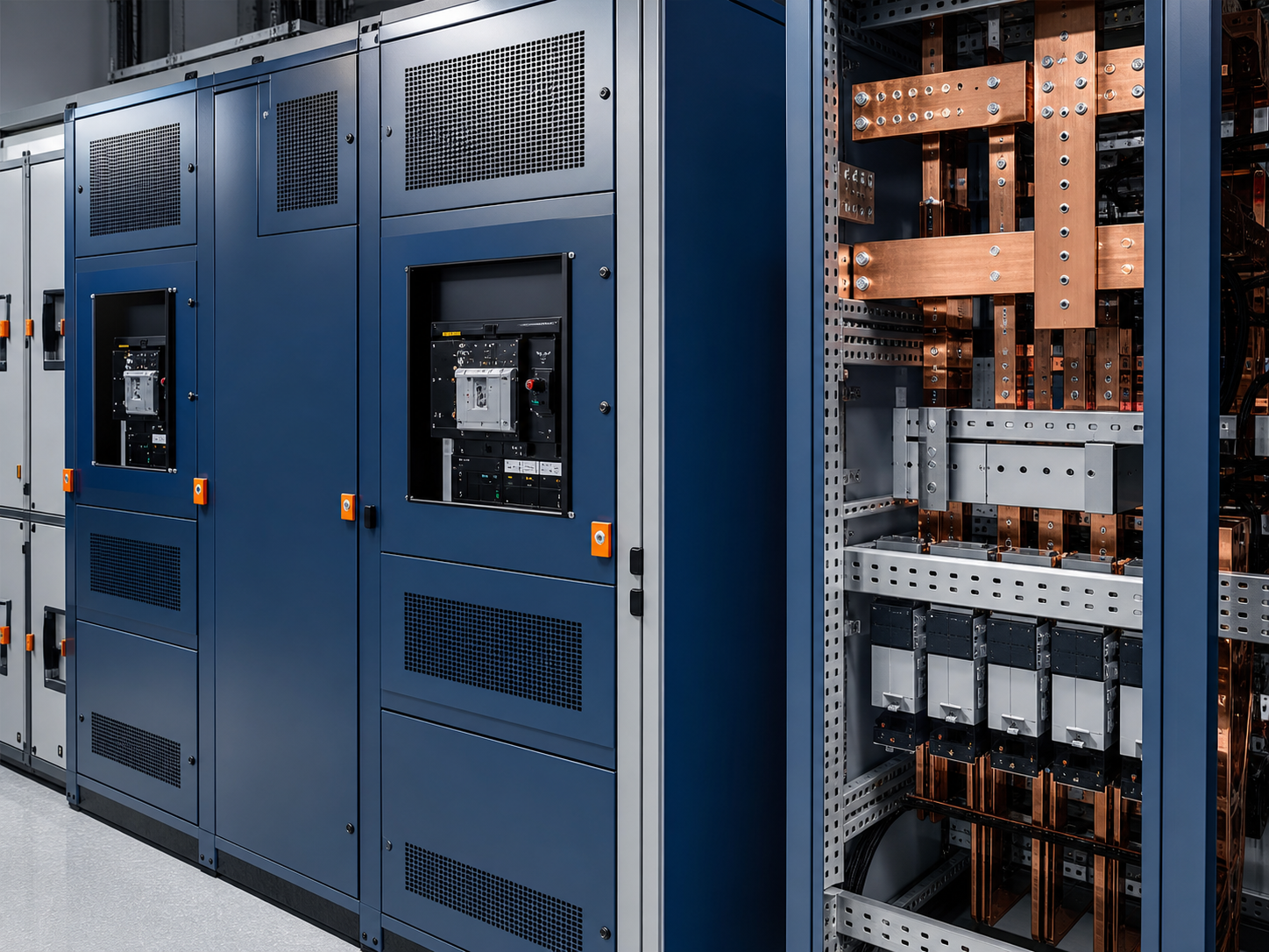 Power quality cabinet assembly with organized distribution components