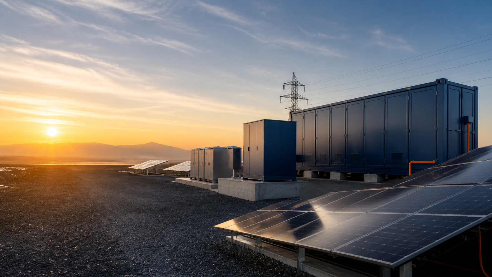 Solar generation, energy storage and grid distribution equipment at a renewable energy site